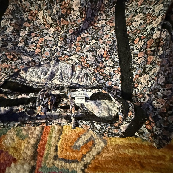 American Eagle Floral Long Sleeve Blouse with Navy Accents - Picture 7 of 7